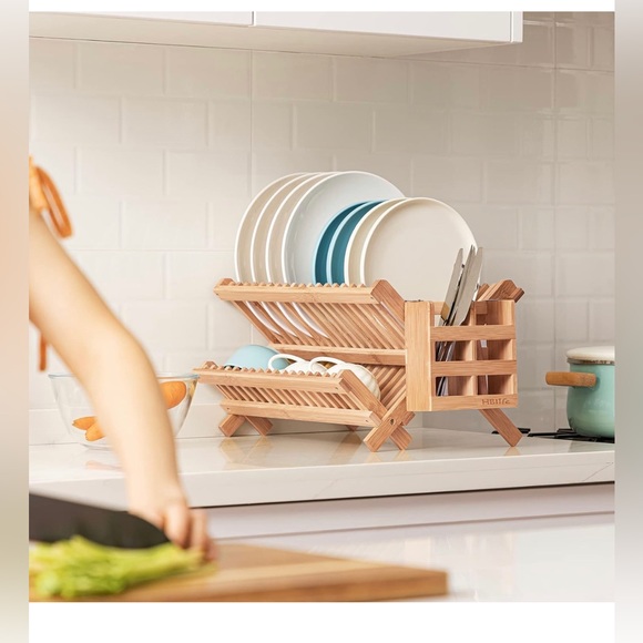HBlife Dish Rack, Bamboo Folding 2-Tier Collapsible Drainer Dish Drying Rack - Picture 5 of 6